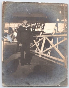 Vintage Black & White WWI Era US Navy Sailor Photo on Ship Deck - Picture 1 of 2