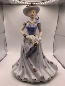 NEW VICTORIAN WOMAN,LADY,ROSES GOLD ACCENT FINE PORCELAIN WIND UP MUSIC BOX - Picture 1 of 14