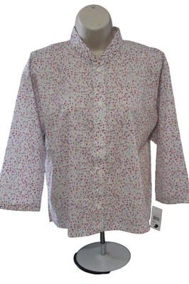 Blusa de Algodón Relativity Intimates Pequeña Multicolor Floral Top Manga 3/4 Botón Foto 1 de 4