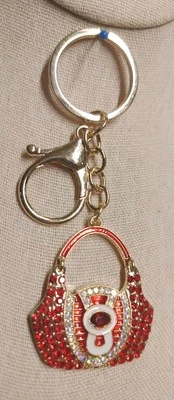 "Purse Hand Bag" Charm Red Rhinestone Crystal Keychain Keyring Sparkling Bling - Image 1 of 4