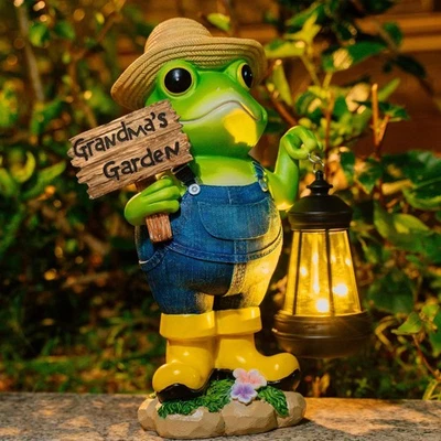 Frog Garden Statue with Solar Light, Gardener Frog Decoration with Solar Lant... - Image 1 of 4