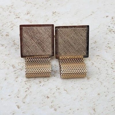 Винтажные квадратные запонки из сетки и матового золота Dante  - Изображение 1 из 4