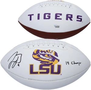 Joe Burrow LSU Tigers Signed White Panel Football with "19 Champs" Inscription - Picture 1 of 1