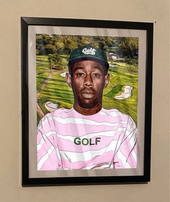 Pieza de arte personalizada de golf Tyler The Creator en marco negro Foto 1 de 3