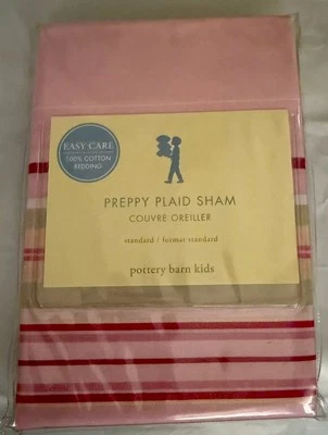 Pottery Barn Kids Nuevo con Etiquetas Rosa Falso “Preppy Plaid Sham” Talla Estándar, 100% Algodón Foto 1 de 4