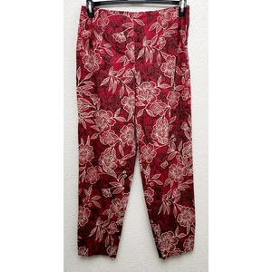 Kathie Lee Collection Red Black White Floral Print Ankle Pants 10 Lightweight - Picture 1 of 4
