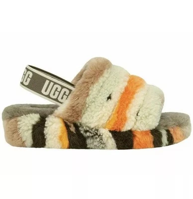 UGG Mujer Pelusa Yeah Slide Fuzzy Sherpa Zapatilla Sandalia Cali Collage Oliva 8 Foto 1 de 4