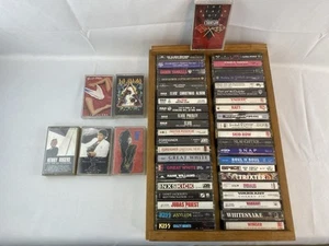 Lot of 48 Tested Cassette Tapes - Rock, Pop, Metal, 80s & 90s Classics wood case - Picture 1 of 11
