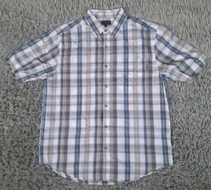 Wolverine Shirt Mens Large Short Sleeve Blue Striped Plaid Button Down  - Picture 1 of 11