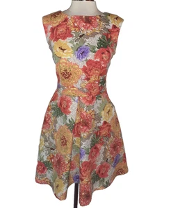 DANNY AND NICOLE Sz 14 A-Line Dress Orange Purple Gold Floral Sleeveless Pockets - Picture 1 of 6