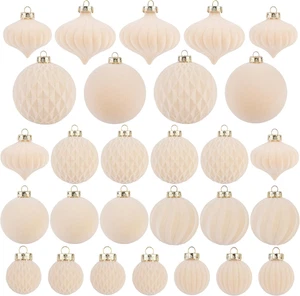 Flocked Ornaments for Christmas Tree Decorations - 28Pcs Cream Velvet Ball Ornam - Picture 1 of 12