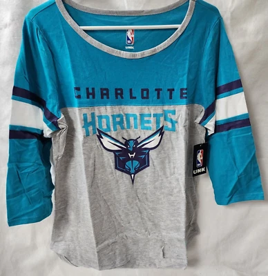 NBA Women's Charlotte Hornets 3/4 Sleeve Shirt, Heather Gray/Blue, X-Large - Image 1 of 4