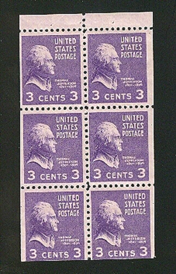 USA BOOKLET - SC# 807a JEFFERSONS  3c PANE OF 6 - SEE PICTURE - Image 1 of 1