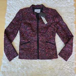 CLASSIQUES ENTIER Women's Blazer Tweed Red Black Size 2 Wool Blend - Picture 1 of 9