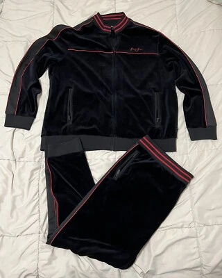 Sean John Velour Tracksuit Black & Red Men's Size 3XL Zip Pockets Jacket Pants - Image 1 of 4