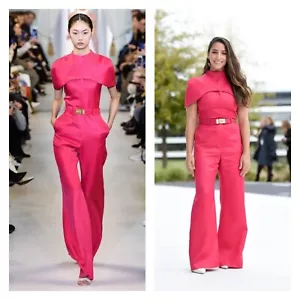 Brandon Maxwell Womens Cape Effect Wool Silk Blend Jumpsuit Bright Pink Size 4 - Picture 1 of 11