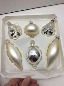 Vtg North Pole Trad. Christmas Ornaments Silver Creamy White Lot of 6 Germany - Picture 1 of 6