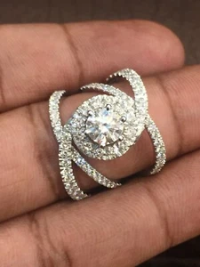 Pave 2,90 cts tondo brillante taglio diamanti Anniversario Anello in 750 18K oro - Foto 1 di 12