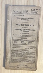May 9, 1957 Trunk Line-Central Passenger (Railroad) Master Table Tariff No 21 - Picture 1 of 4