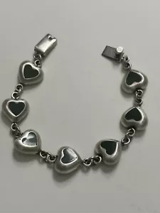 Vintage Taxco Mexiko Sterlingsilber grün Onyx Inlay Herz Armband SELTENER GEFUNDEN! - Bild 1 von 4