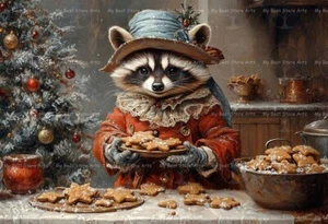 COOKIE WASCHBÄR KUNSTDRUCK, Urlaub Küche Wohndeko, Weihnachten Poster E727 - Bild 1 von 3
