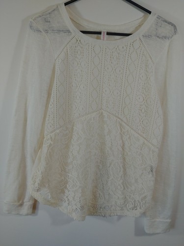 OFF WHITE Xhilaration Camicia in pizzo a maniche lunghe taglia M bianco sporco #2045