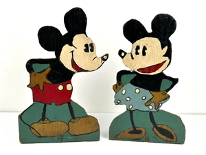 Pintura de arte popular antigua vintage Walt Disney Mickey + Minnie Mouse puerta tope años 30 - Imagen 1 de 8