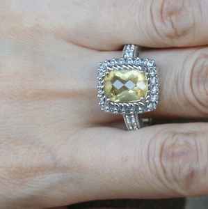 Judith Ripka Sterling Silver 925 Canary Cystal & Diamonique CZ Ring Size 11 - Picture 1 of 11