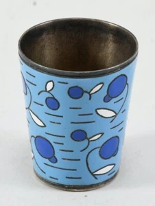 Seltener Mid Century Europäischer 800 Silber & Blau Emaille Schnapsbecher / Schnapsglas - Bild 1 von 5