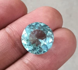 11.86 Ct Flawless Round Cut Bluish Green Party Sapphire Lab Grown Loose Gemstone - Picture 1 of 10