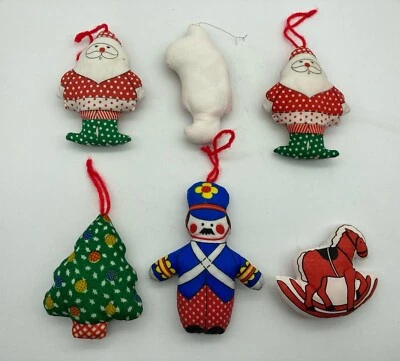 (6) VTG-1970s- Fabric Cut & Sew Stuffed Christmas Ornaments Santa Tree Soldier - Image 1 of 4