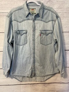 Vtg Levis Pearl Snap Denim Shirt Men's Relaxed Blue Western Cowboy Rancher. MED - Picture 1 of 11
