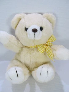 Vintage 1980er Cuddle Wit hellbraun sitzender Teddybär mit Schleife Plüschpuppe 10 Zoll - Bild 1 von 9