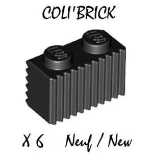 Lego 2877 - 6x Brique Mur Grille / Brick Modified 1x2 - Noir / Black - Neuf - Picture 1 of 1