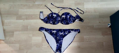  Bandeau Bikini Top Gr. 75C mit Höschen Gr. 42 blau weiß geblümt H&M - Bild 1 von 4