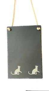 Cat With Paw Up Slate Hanging Memo Board Shopping List Kitchen Chalk Board Gift - Picture 1 of 2