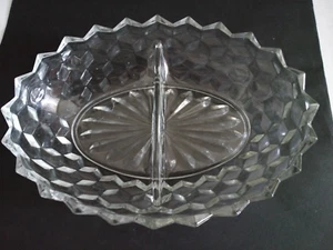 New 2 Part Oval American Whitehall Indiana Glass Crystal Glass Relish Dish - Picture 1 of 7