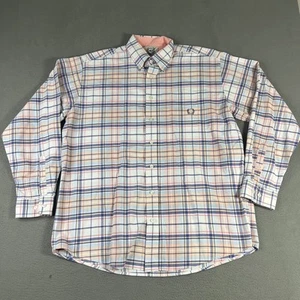 Cinch Shirt Mens Large Plaid Button Down Long Sleeve Peach Blue Western Rodeo - Picture 1 of 10