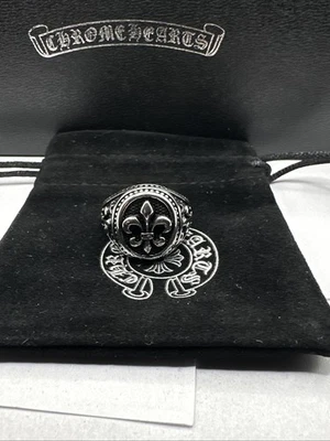 Chrome Hearts silver signet ring with a fleur-de-lis design.  Size 8 - Image 1 of 4