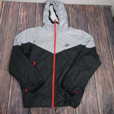 Nike Jacket Mens Large Gray Black Hooded Windrunner Windbreaker Red Mesh Lined - Image 1 of 4