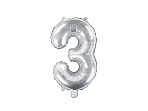 Pallone numero 3 Tre ARGENTO in MYLAR foil - PALLONCINO numerale 35cm per feste - Foto 1 di 1