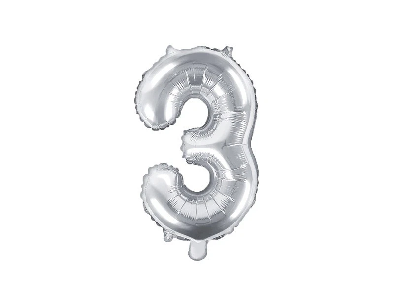 Pallone numero 3 Tre ARGENTO in MYLAR foil - PALLONCINO numerale 35cm per feste - Immagine 1 di 1