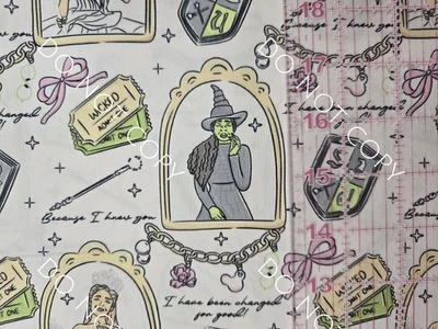 Custom Cotton Woven Fabric Movie Wicked Wizard Oz By The 1/4 Yard 9x56 Doodle - Image 1 of 2