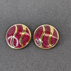 Vintage Avon 1986 Color Sensation Clip On Earrings Red Fuchsia Sparkle - Picture 1 of 7