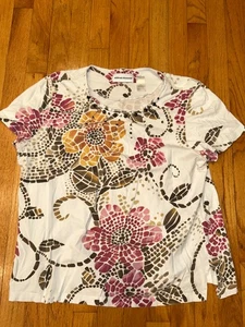 Alfred Dunner Top Large weiß geblümt Damen Stretch Coastal Pullover Bluse - Bild 1 von 2