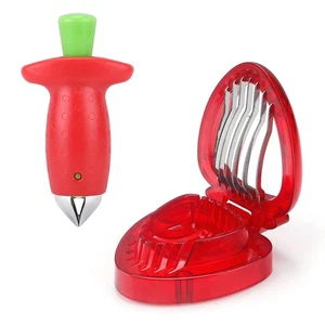 Strawberry Huller And Slicer Set Easy Prep Into Even Slices Stainless Steel - Picture 1 of 13