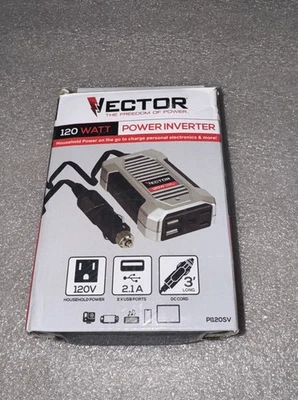 Vector 120 Watt Power Inverter 12V DC 120V AC Dual USB Charging Ports - Image 1 of 4