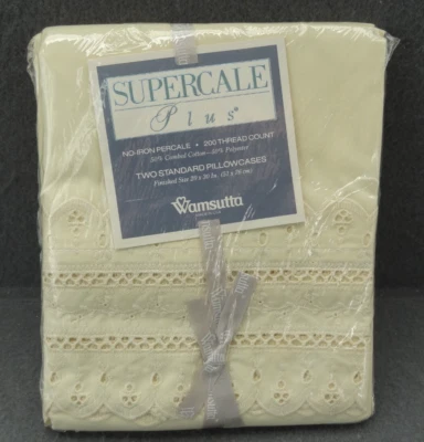 NUEVA Funda de Almohada Wamsutta Supercale Plus (2) Estándar 20x30 Borde de Encaje de Trigo De Colección EE. UU. Foto 1 de 4