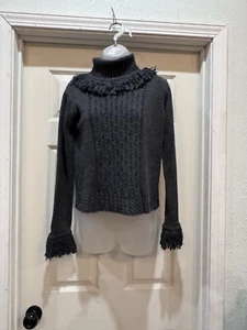 Women's Fiorlini International Sweater Turtleneck  Size Small Black Tassels - Picture 1 of 7
