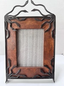 Picture Frame Handmade Masculine Wood & Wrought Iron 5" X 7" Heavy Brutalist - Picture 1 of 14